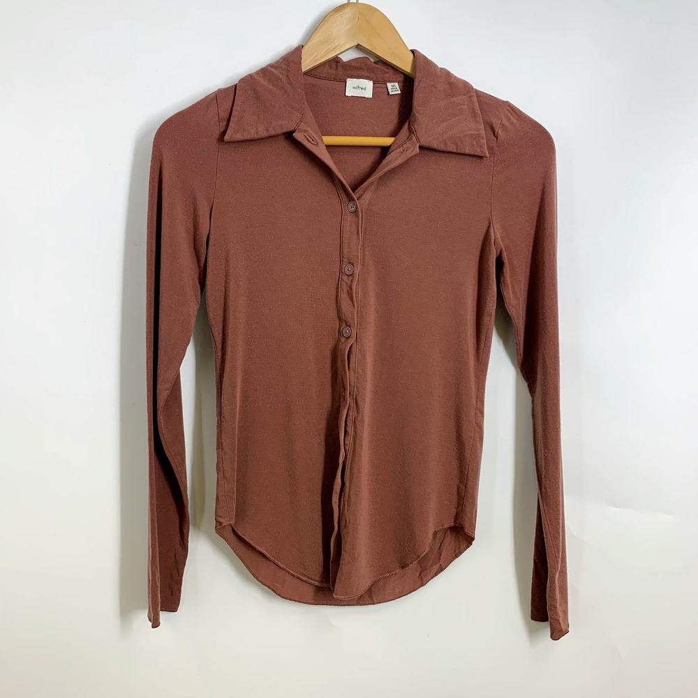Wilfred Women's Long Sleeve Collared Button Front Knit Top Shirt Women's 2XS